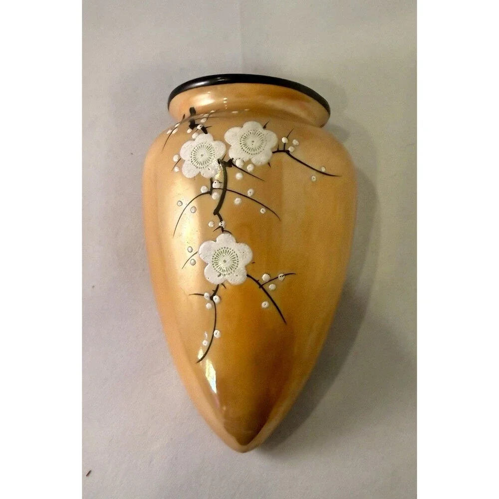 Gorgeous Pair Of vintage Japanese Cherry Blossom lusterware wall pockets EC